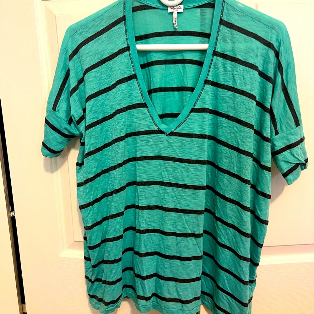 SPLENDID Short Sleeve Striped V-neck Tee